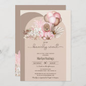 ボーホーベア、待ちきれないピンクのベイビーシャワー 招待状 (正面/裏面)