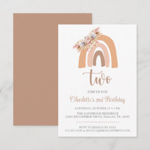 ボーホーレインボーミニマリストパンパスグラス誕生日 招待状