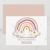 ボーホーレインボー誕生日招待状 女の子 ラスティック 招待状 (正面/裏面)