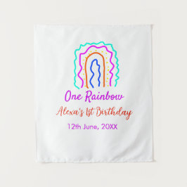 ボーホーレインボー ワンバースデー キッズ ブライト レトロ ボールド タペストリー