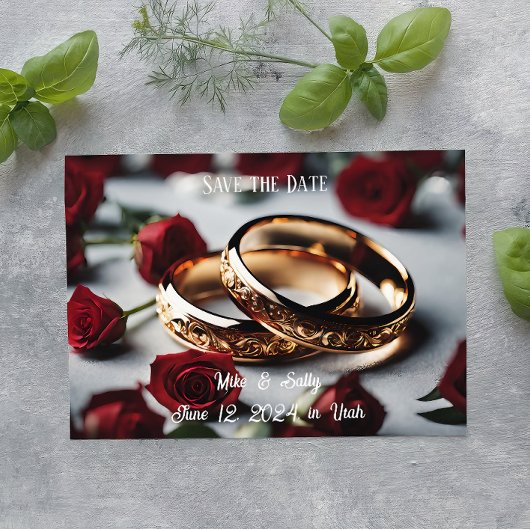 ボーホーレッド装飾花ウェディング・セーブ・ザ・デート セーブザデート