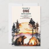 ボーホーワン ハッピーキャンパー 1歳の誕生日パーティー 招待状 (正面)