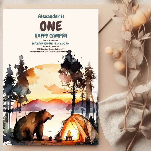 ボーホーワン ハッピーキャンパー 1歳の誕生日パーティー 招待状