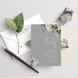 ボーホー三十歳 緑がかった灰色の花 水彩画の誕生日 招待状