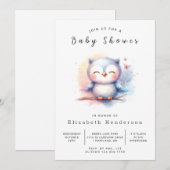 ボーホー優雅なフクロウのベビーシャワー 招待状 (正面/裏面)