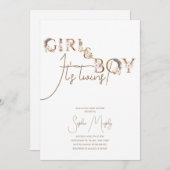 ボーホー双子 男の子と女の子 ラスティック ベイビーシャワー 招待状 (正面/裏面)