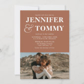 ボーホー大胆な名前レトロ2枚の写真結婚式テラコッタ 招待状 (正面)