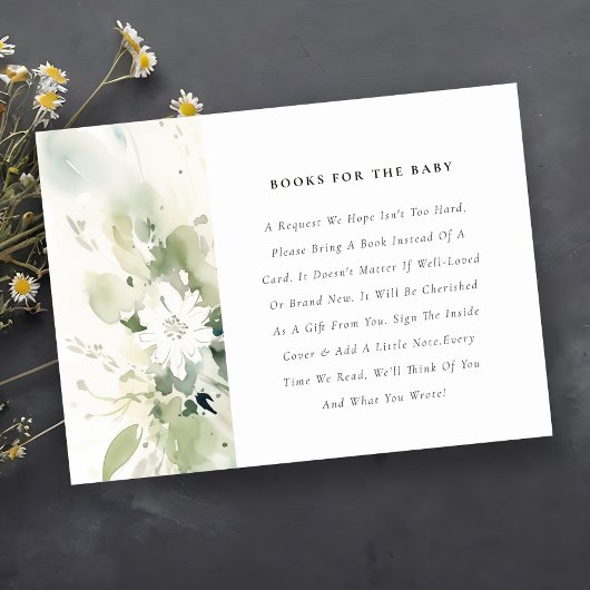 ボーホー抽象グリーンフラワーの赤ちゃんシャワー用の本 エンクロージャーカード