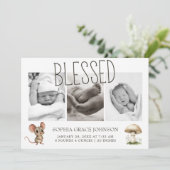 ボーホー森林の動物たちのかわいい写真ベイビー発表 招待状 (スタンド正面)