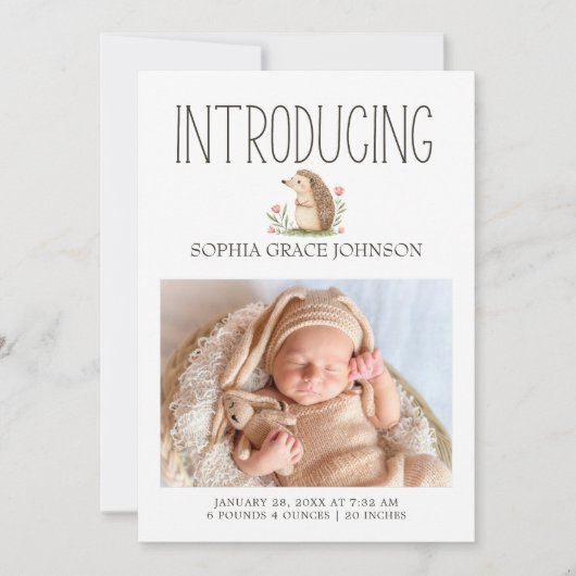 ボーホー森林の動物たちのかわいい写真ベイビー発表 招待状 (正面)