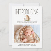 ボーホー森林の動物たちの写真を使ったベイビーアナウンスメント 招待状 (正面)