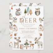 ボーホー森林の動物たち オーディア ガール ベイビーシャワー 招待状 (正面/裏面)