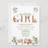 ボーホー森林の動物たち スウィートベイビーガール シャワー 招待状 (正面)