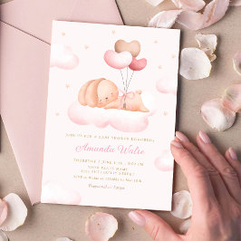 ボーホー水彩うさぎ風船ガールベイビーシャワー 招待状