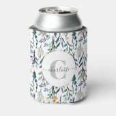 ボーホー水彩の野生の花のパターン モノグラム 名前 缶クーラー (缶裏面)