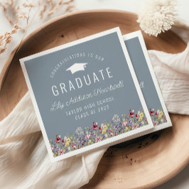 ボーホー水彩の野生の花の青い卒業パーティー スタンダードカクテルナプキン