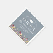 ボーホー水彩の野生の花の青い卒業パーティー スタンダードカクテルナプキン (角)