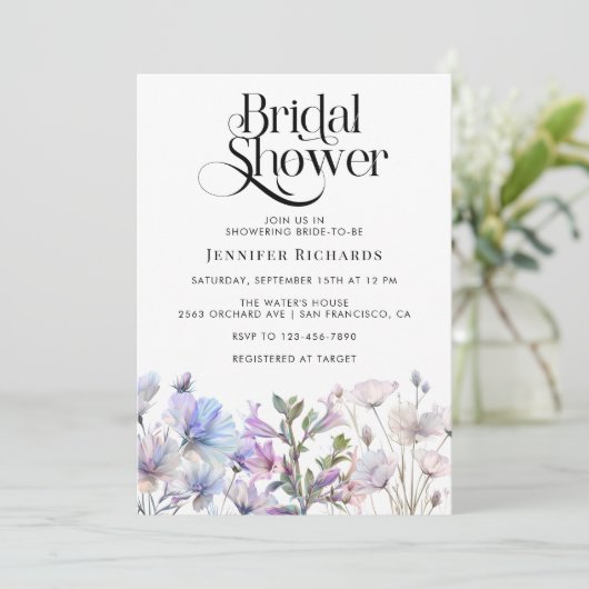 ボーホー水彩の野生の花 ブライダルシャワー 招待状 (スタンド正面)