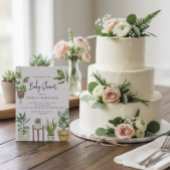 ボーホー水彩の鉢植え植物ベイビーシャワー 招待状