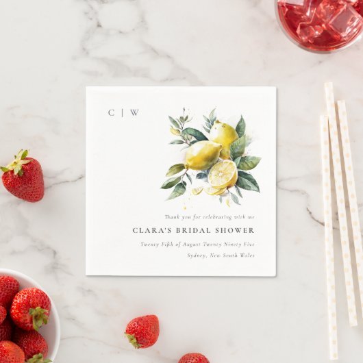 ボーホー水彩イエロー レモン ガーデン ブライダル シャワー スタンダードカクテルナプキン (インサイチュ)