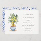 ボーホー水彩イエロー レモン ツリー ブライダル シャワー サンキューカード (正面/裏面)