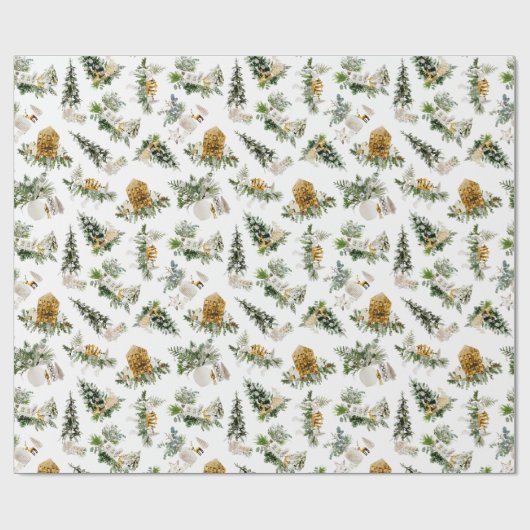 ボーホー水彩クリスマスコンポジション グリーティング ラッピングペーパー (フラット)
