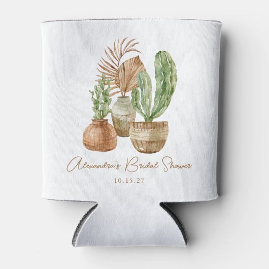 ボーホー水彩サボテンパンパス プラント ブライダルシャワー 缶クーラー (正面)