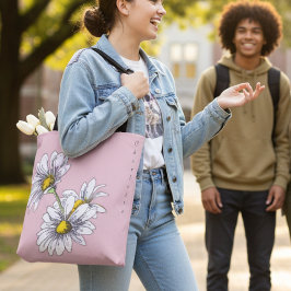 ボーホー水彩ダリア フラワーピンク クリスマス ギフト トートバッグ