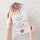 ボーホー水彩パンパスグラス ウェディング オールインワン招待状 (貼ってはがせる)