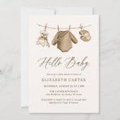 ボーホー水彩ベビー服 男の子ベビーシャワー 招待状 (正面)