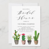 ボーホー水彩ポットサボテン サマー ブライダルシャワー 招待状 (正面)