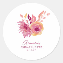 ボーホー水彩マジェンタ赤い花のブライダルシャワー ラウンドシール