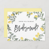 ボーホー水彩レモンリース 私の花嫁の仲間にして！カード 出欠カード (正面/裏面)