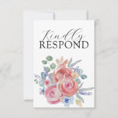 ボーホー水彩ローズ フローラル ウェディング ディテール 出欠カード (正面)