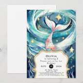 ボーホー水彩人魚誕生日 招待状 (正面/裏面)