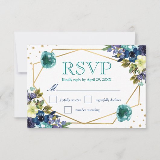 ボーホー水彩冬の花 ウェディングRSVP 出欠カード (正面)