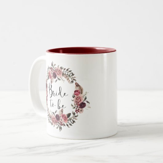 ボーホー水彩秋花輪 結婚式前 ツートーンマグカップ (正面左)