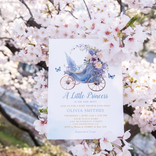 ボーホー水彩花のプリンセスガールベイビーシャワー 招待状