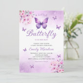 ボーホー水彩花の女の子蝶ベビーシャワー 招待状 (スタンド正面)