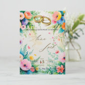 ボーホー水彩花イラストのウェディングシャワー招待状 招待状 (スタンド正面)