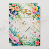 ボーホー水彩花イラストのウェディングシャワー招待状 招待状 (正面/裏面)