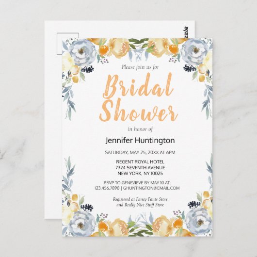 ボーホー水彩花束 ブライダルシャワー ポストカード (正面/裏面)