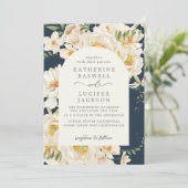 ボーホー水彩花模様のネイビーブルーウェディング 招待状 (スタンド正面)