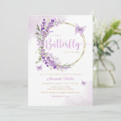 ボーホー水彩花蝶の女の子ベイビーシャワー 招待状 (スタンド正面)