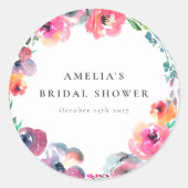 ボーホー水彩花輪のブライダルシャワー ラウンドシール (正面)