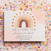 ボーホー水彩虹色の誕生日招待状
