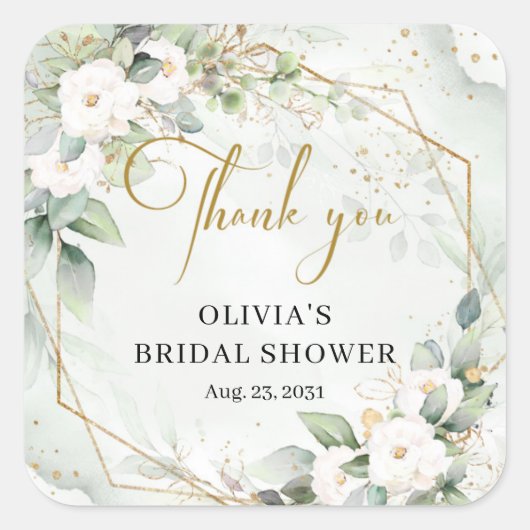 ボーホー水彩赤とピンクのバラ ブライダルシャワー スクエアシール (正面)