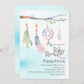 ボーホー水彩部族の羽根ベイビーシャワー招待状 招待状 (正面/裏面)