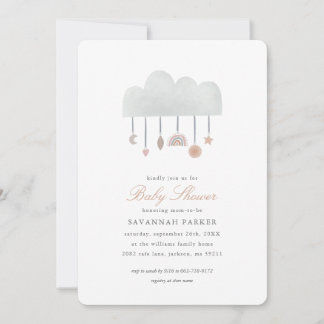 ボーホー水彩雲のジェンダーニュートラル招待状 招待状