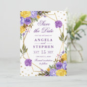 ボーホー水彩 春の花 ゴールドフレーム ウェディング セーブザデート (スタンド正面)